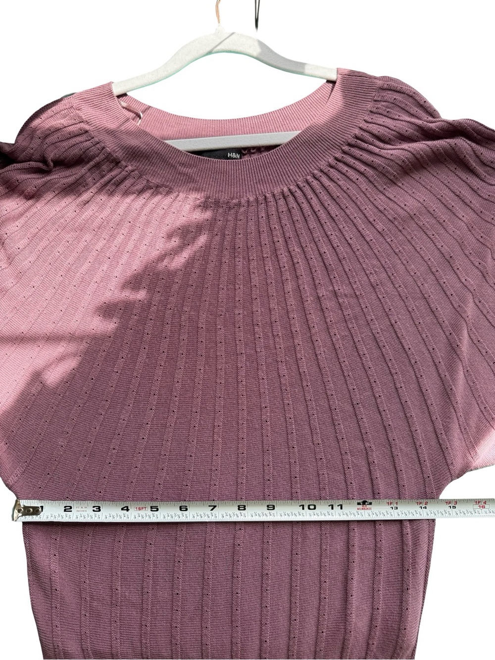 H&M Dusty Mauve Ribbed Scoop-Neck Sweater Dress Tunic Size XS Y2K Cottagecore - Picture 5 of 11